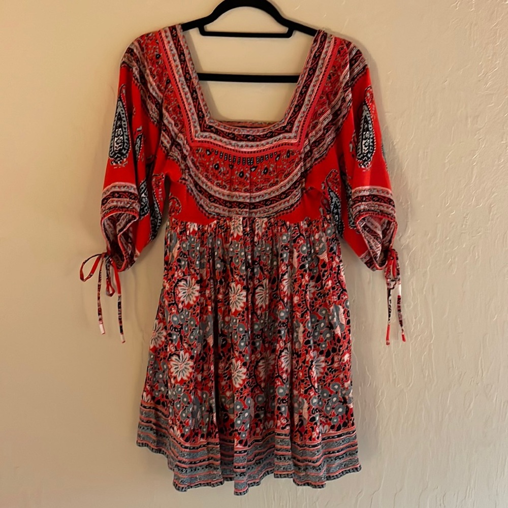 Free People Red with Flower/Paisley Print Dress